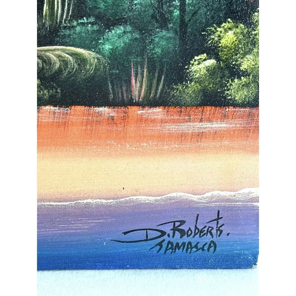 D. Roberts Jamaica Original Oil Painting Tropical Sunset Island Palm Trees 20x15 - Picture 5 of 6